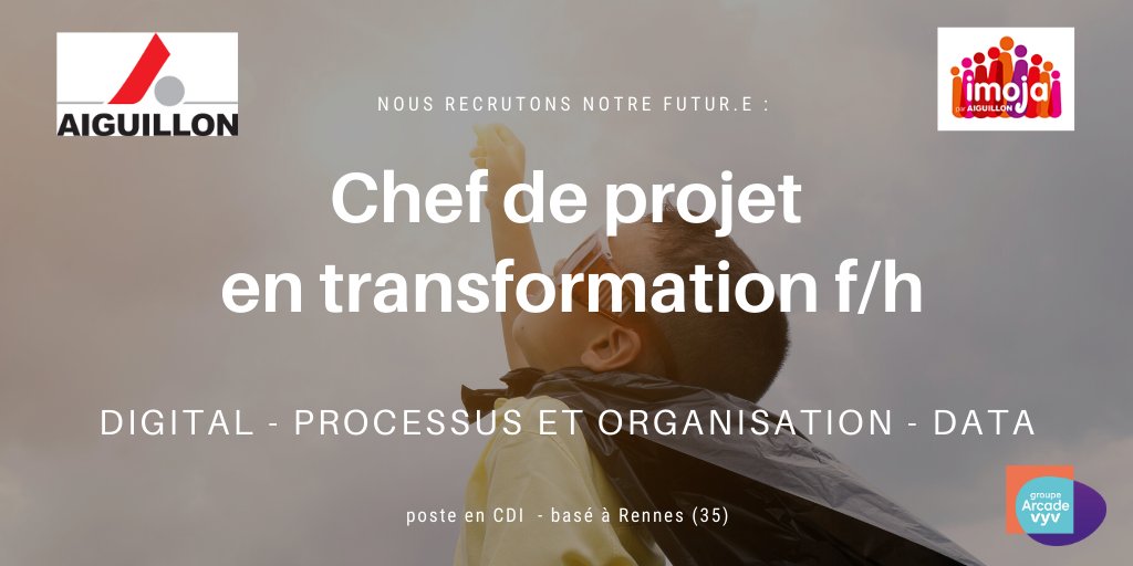 CatherineDemay's tweet photo. 📢 [#recrutement] @Aiguillon_SAhlm 
Nous recrutons un.e #Chefdeprojet en #transformation pour nous accompagner dans nos ambitions de transformations #digitales et #data 🚀
Poste en #CDI basé à #Rennes
➡️Pour candidater : https://t.co/Dqhyeqm8C6 https://t.co/XkCbtC8Gp0