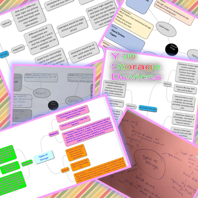 Felstedcompsci's tweet image. Y10 have been summarising their work on storage device types in a variety of colourful ways #felstedathome