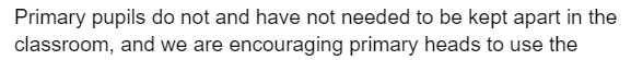 MrDanMck's tweet photo. The DFE are now gaslighting school leaders in their daily emails.  They are claiming pupils have not needed to be kept apart in classrooms. Definitely news to me.

This renders chunks of my COVID19 risk assessment as defunct. @chrisdysonHT #edutwitter https://t.co/nVQmf9yyJW