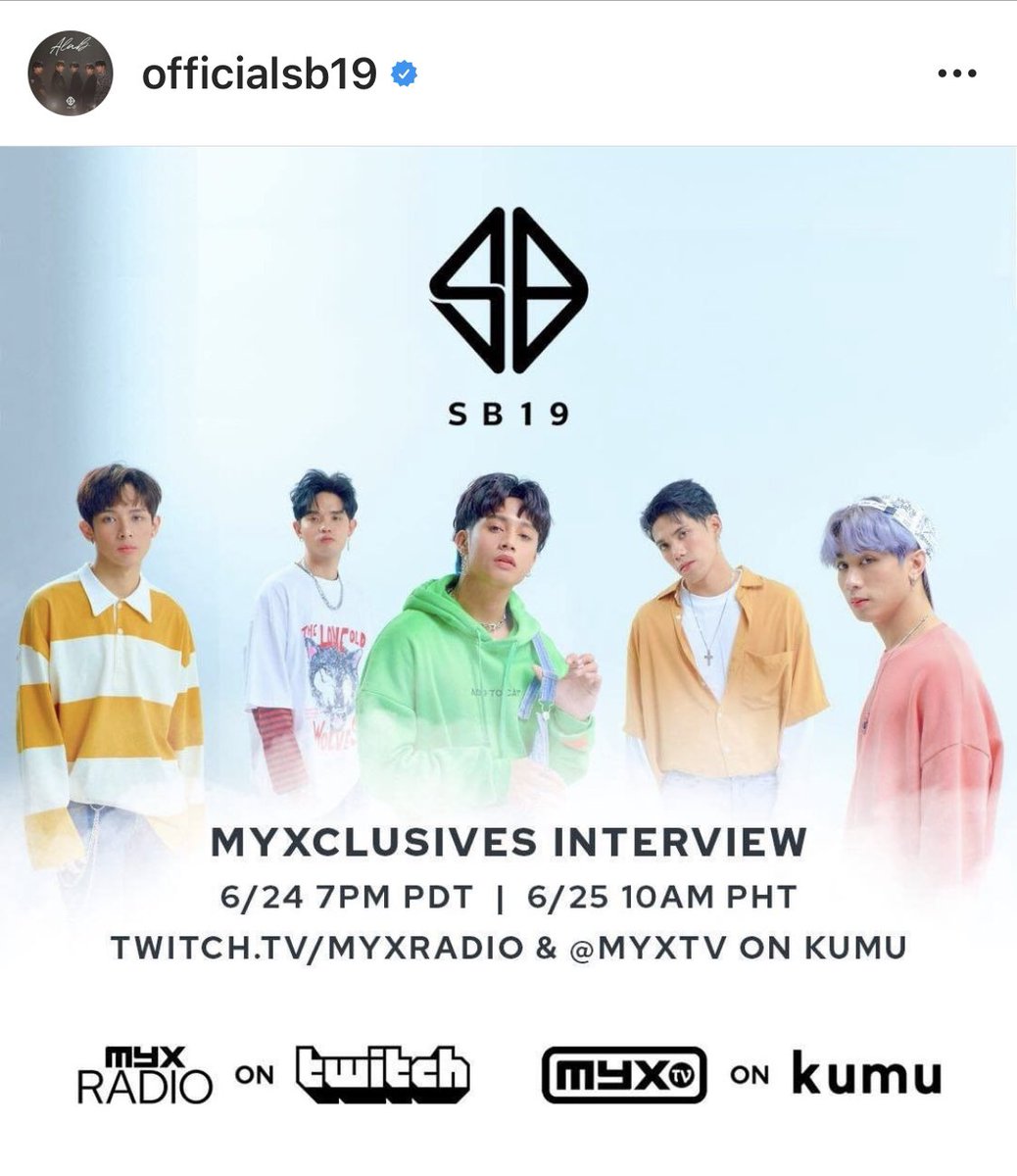 myxnews's tweet photo. Excited for our @SB19Official US interview tonight at 7P PDT / 6.25 10A Manila time. Watch it on https://t.co/NqKUlc4EKd or @myxtv on @kumuPH. Use #sb19myxradio 🎶 &amp; #SB19 https://t.co/wCqgOH9gnX
