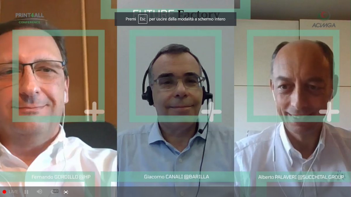 Acimga1947's tweet photo. Protagonisti della supplychain a confronto su come ridurre gli sprechi, efficientare la produzione e migliorare la riciclabilità degli imballi. Prima tavola rotonda di #Print4AllConference: #FernandoGordillo @HP, #GiacomoCanali @Barilla e #AlbertoPalaveri @paladoc69 #Sacchital https://t.co/AdxSLFWcfn