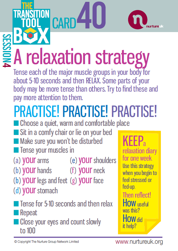 nurtureuktweets's tweet photo. Today's #transitiontoolbox focuses on #relaxation. We know how hard it can be for pupils to relax at school and we find this simple exercise helpful #nurture #wellbeing https://t.co/W2kmhi0OGY
