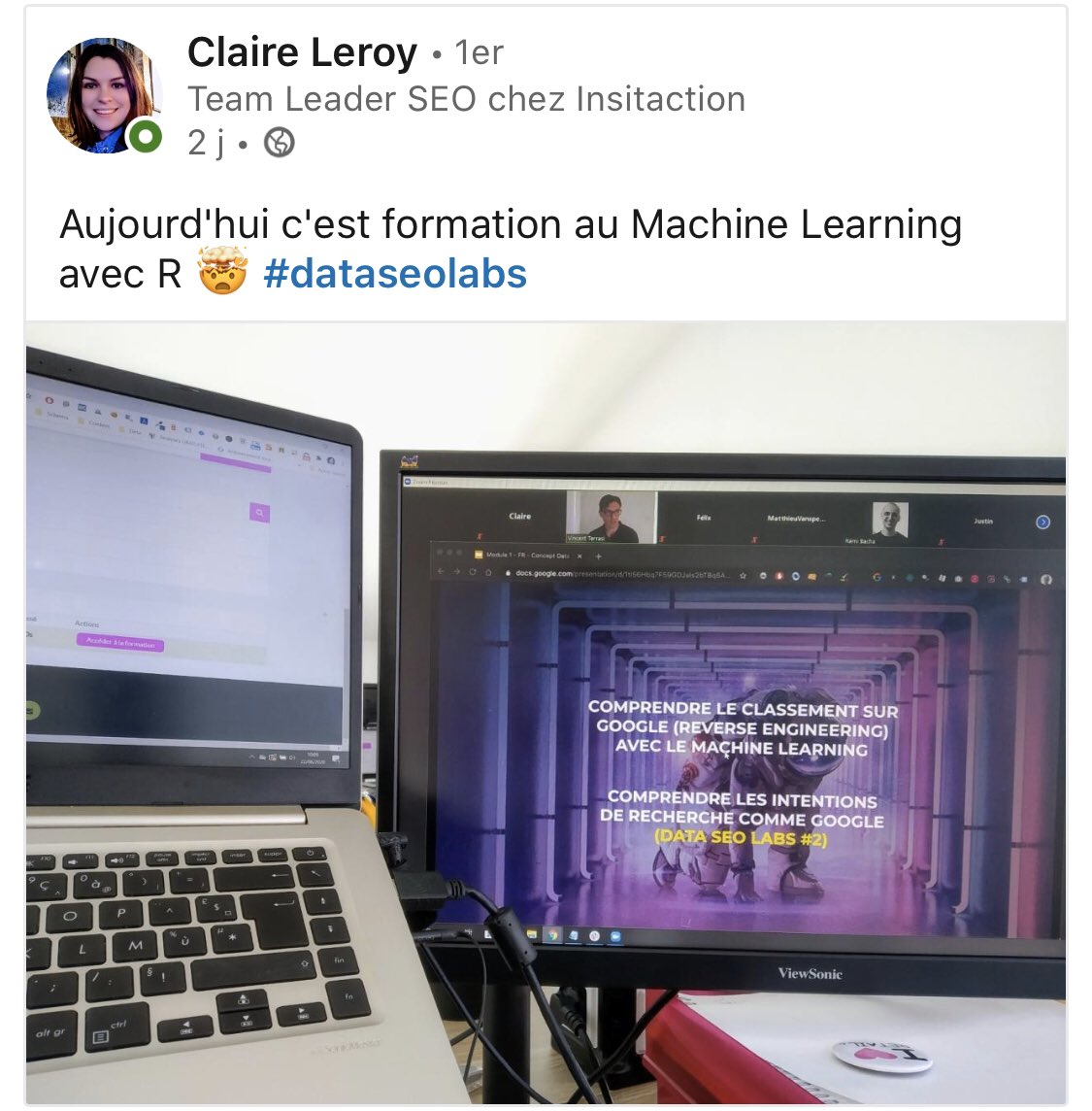 dataseolabs's tweet image. Les premières formations DATA SEO LABS 100% en ligne commencent depuis quelques semaines.

Aujourd’hui on est avec l’agence Web @Insitaction ! 🛸

2 jours intensifs dédiés aux usages des Data sciences pour le SEO.👩‍🔬👨‍🔬

#SEO #Datascience #DATASEO
