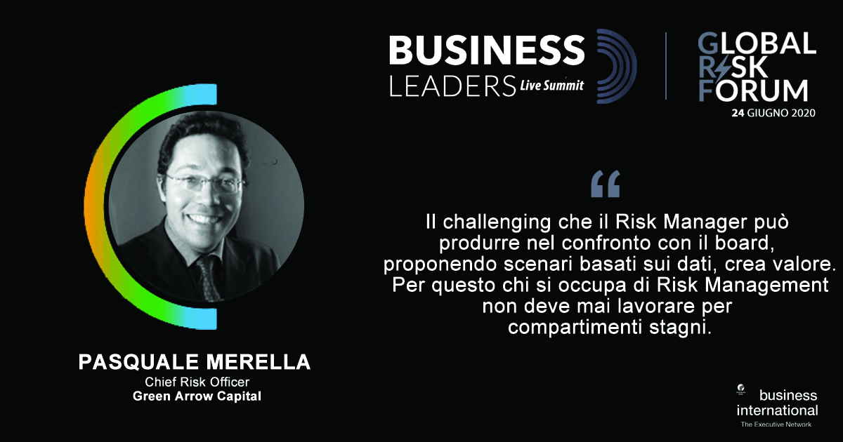 "Un #RiskManager smart? Innovativo, inclusivo e interattivo con ogni attore e dipartimento dell'organizzazione in cui opera". Al #GRF 2020, <a href="/pasqualemerella/">Pasquale Merella, FRM</a>, Chief Risk Officer di Green Arrow Capital, descrive le qualità dei #RiskManager del futuro. businessleaders.1rnd.com/globalriskforu…