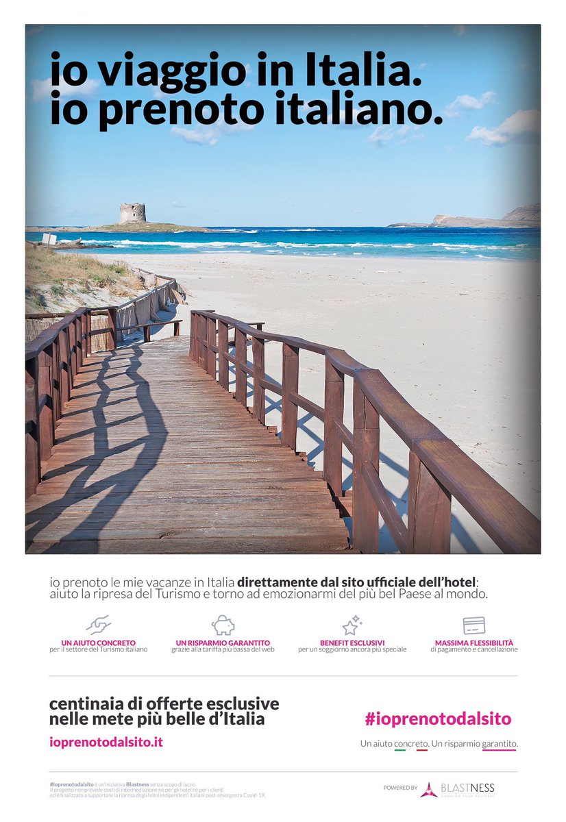 Può una vacanza contribuire a supportare le piccole e medie imprese Made in Italy? Sì, con #ioprenotodalsito, iniziativa senza scopo di lucro di Blastness. Ripartiamo insieme, dalle nostre località più belle
ioprenotodalsito.it 
#iorestoinitalia #vacanzaitaliana