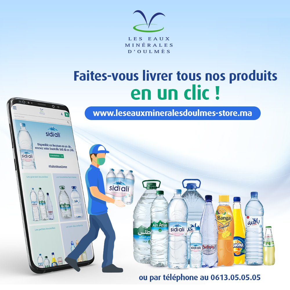 Gardons les bonnes habitudes !
En un clic facile et pratique, faites-vous livrer vos boissons préférées sur notre site : leseauxmineralesdoulmes-store.ma ou par téléphone au 0613.05.05.05 !
Livraison gratuite en toute sécurité en 24h.
#FaitesVousLivrer