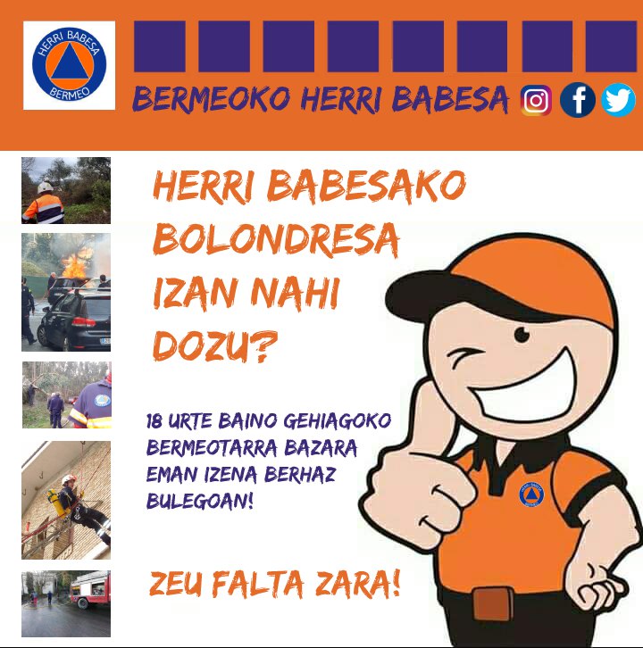 👉🏾18 urte baino gehiagoko bermeotarra zara? Primeran! 🚒 Herri Babesako bolondresa izan zaitezke iada! 😉 Nola?📝👇🏾
<a href="/BermeokoUdala/">Bermeoko Udala</a>-ren Berh@z bulegoan.

👉🏼Eres mayor de edad y bermeotarra? Estupendo! Ya puedes ser voluntari@ de 🚒 Herri Babesa! 😉 Como?📝👇🏾
En la oficina Berh@z.