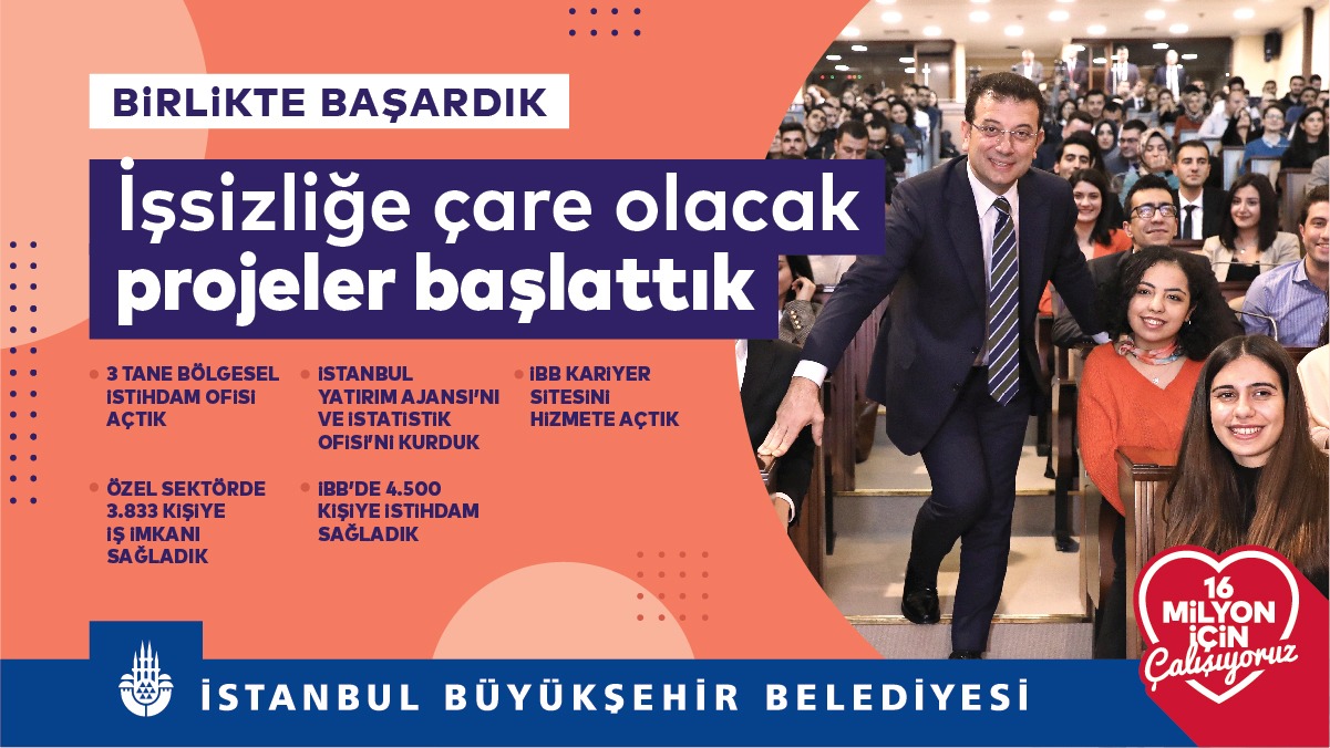 istanbul buyuksehir belediyesi on twitter issizlige care olacak projeler baslattik 3 bolgesel istihdam ofisi actik ozel sektorde 3 833 kisiye is imkani sagladik istanbul yatirim ajansi ni ve istatistik ofisi ni kurduk 4 500 kisiye istihdam
