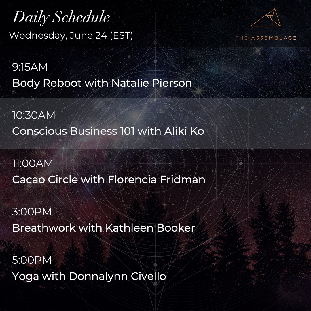 Enjoy today's schedule of mindfulness programming.

Check out the rest of our events: events.theassemblage.com

#meditation #spirituality #mindbodyspirit #mindfulness #spiritualgrowth #innerknowing #innerjourney #meditationpractice