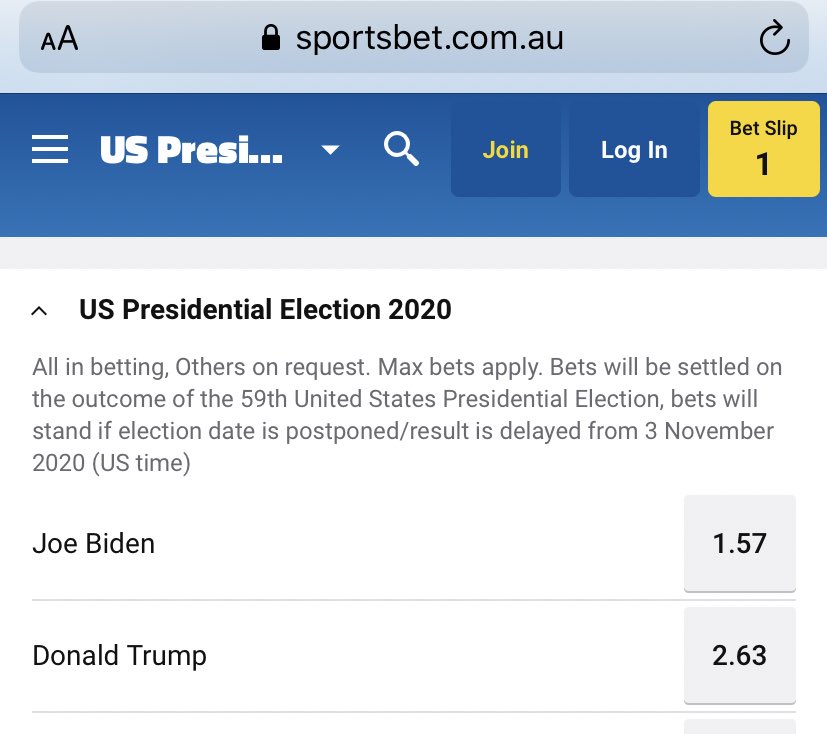 Railmaps On Twitter Us Presidential Election Odds Have Changed Tonight An Hour Ago Biden Was 1 65 And Trump Was 2 50