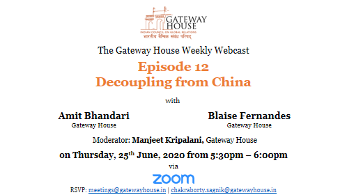 GatewayHouseIND's tweet photo. Our #WeeklyWebcast will discuss, Decoupling from China with @AmitBhandari79, @blaisefernandes & @ManjeetKrip
It will discuss the implications of Chinese investments and provide recommendations for India to reduce its dependence on China.
Register here: https://t.co/Vi8n8j7bsT https://t.co/mzlob8eSoJ
