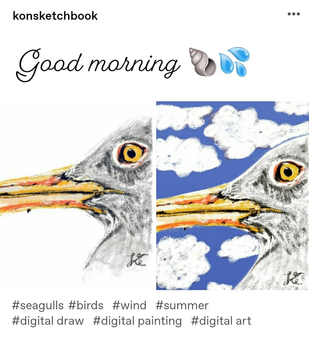🔔🐚💦 Seagulls in the morning .
.
.
.
#digitalart #sketch #digitaldraw #art #digitalpainting #practice #illustration #painter #instaarts #tumblr #coffee
instagram.com/p/CB0PTSrn7Dx/…