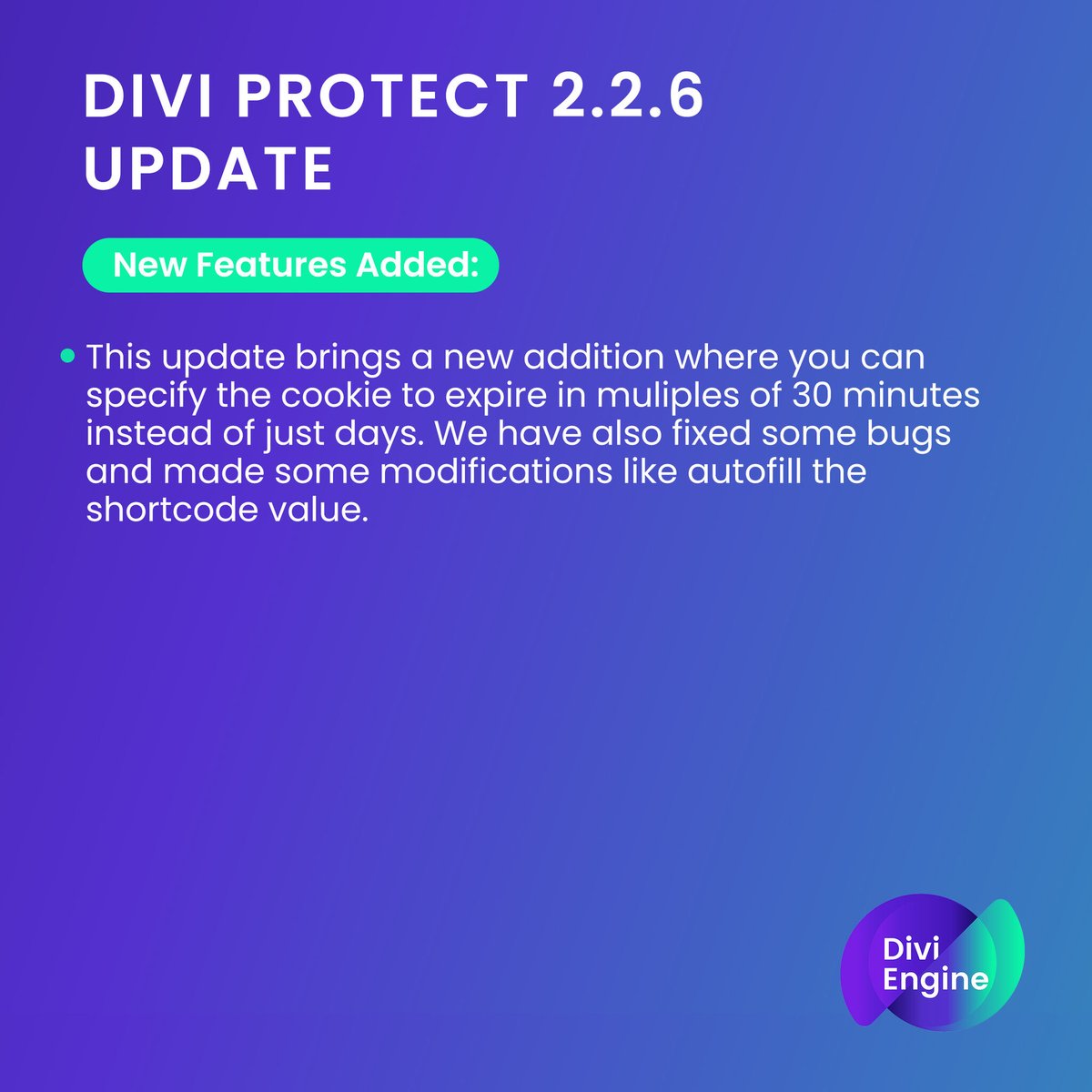 DiviEngine's tweet photo. Here is our latest update of Divi Protect 2.2.6
Giving you more power to protect!
#DiviEngine #DiviProtect #Divi #WooCommerce #Ecommerce #WordPress https://t.co/qfFKGJZJXn
