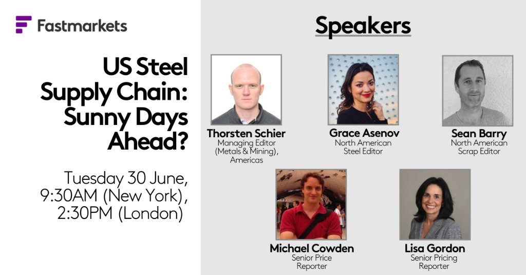 Fastmarkets's tweet photo. What's next for the US steel supply chain? Hear from Fastmarkets own expert reporters and editors in our free webinar that will show you how the North American steel industry is coping with COVID-19 and how it might fare in 2020.

Register here: https://t.co/LxVxKpUEQF
#steel https://t.co/UcP0dltEIp