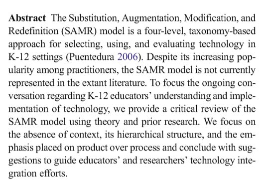 K-12 duzeyinde kullanilacak teknolojileri secmek icin bir model olan SAMR’a iliskin elestirel bir #egtarastirma! #egt #edresearch #SAMR #teknoloji