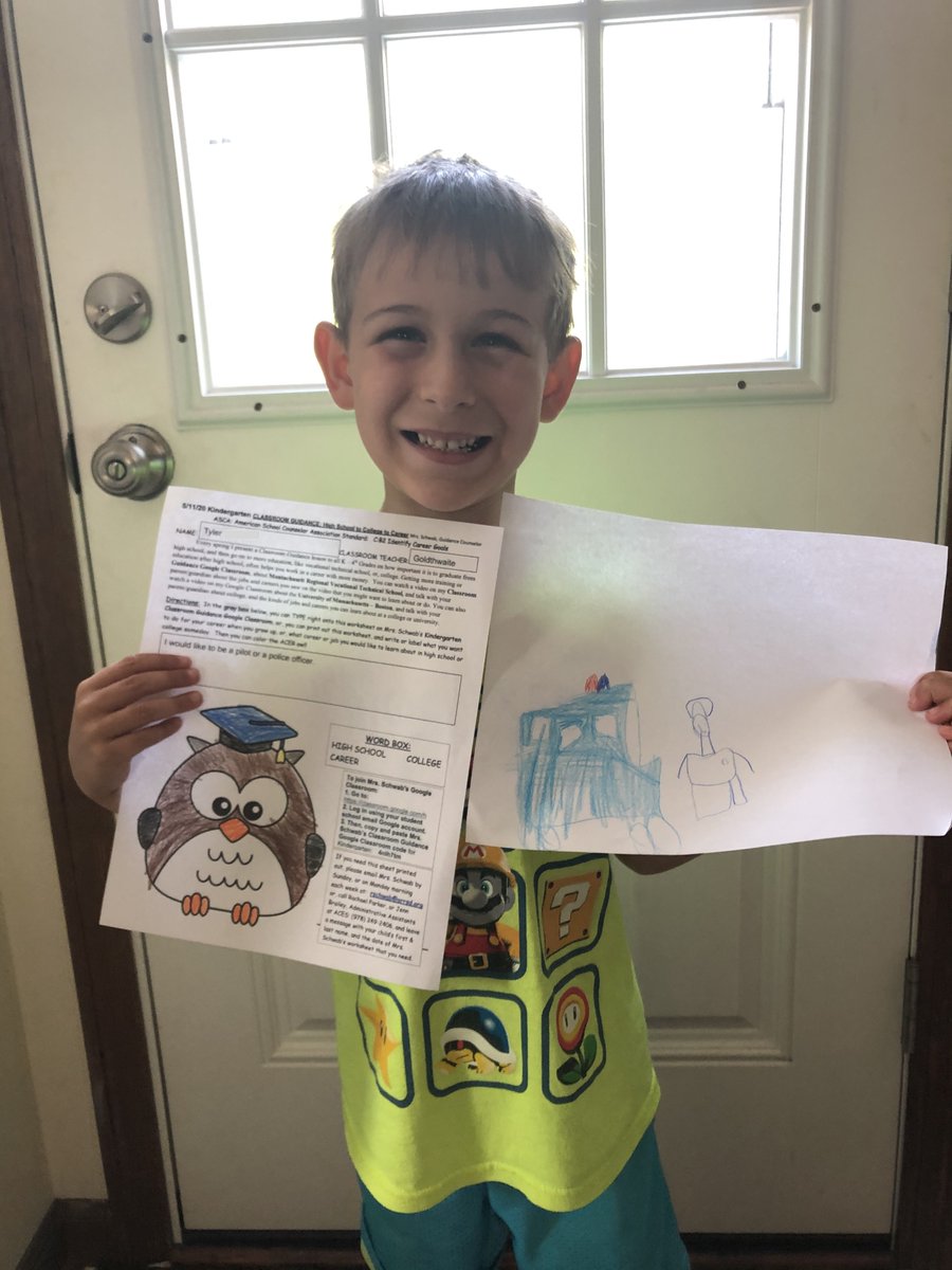 AcesCounselor's tweet photo. An ACES Kindergarten student who would like to be a pilot or police officer, and a 4th grade student who would like to be a computer animator, shared their online learning work for Mrs. Schwab's Guidance Online Learning College to Career lesson on her Google Classroom on 6/19/20. https://t.co/TKKsePSvbH