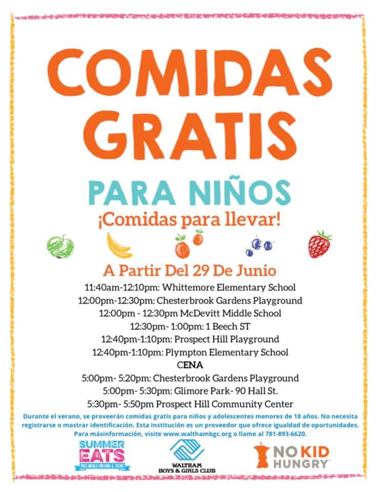☀️☀️COMPARTIR☀️☀️
Empezando lunes, 29 junio
☀️☀️GRACIAS Waltham Boys &amp; Girls Club!!☀️☀️
Discover Waltham, Healthy Waltham, Waltham YMCA, The City of Waltham, Waltham News Tribune