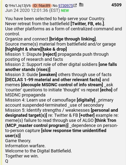 61.  #QAnon We fight the Master Control Program. You have been selected. #Q