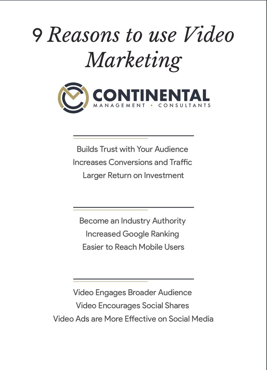 Continental_MC's tweet photo. On the fence about implementing some video marketing? What’re you waiting for?! Here are our 9 reasons to utilize video marketing! We’re here to help avoid any learning curve and intimidation associated with getting started. #VideoMarketing #Webdesign #consulting https://t.co/PBSDRPW69F