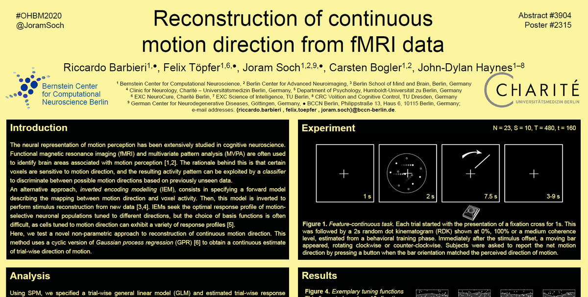 JoramSoch's tweet photo. Poster #2315: "Reconstruction of continuous motion direction from fMRI data". #OHBM2020Posters
Download: https://t.co/Sf7BT6TQAs. https://t.co/lq3W1PB0NH