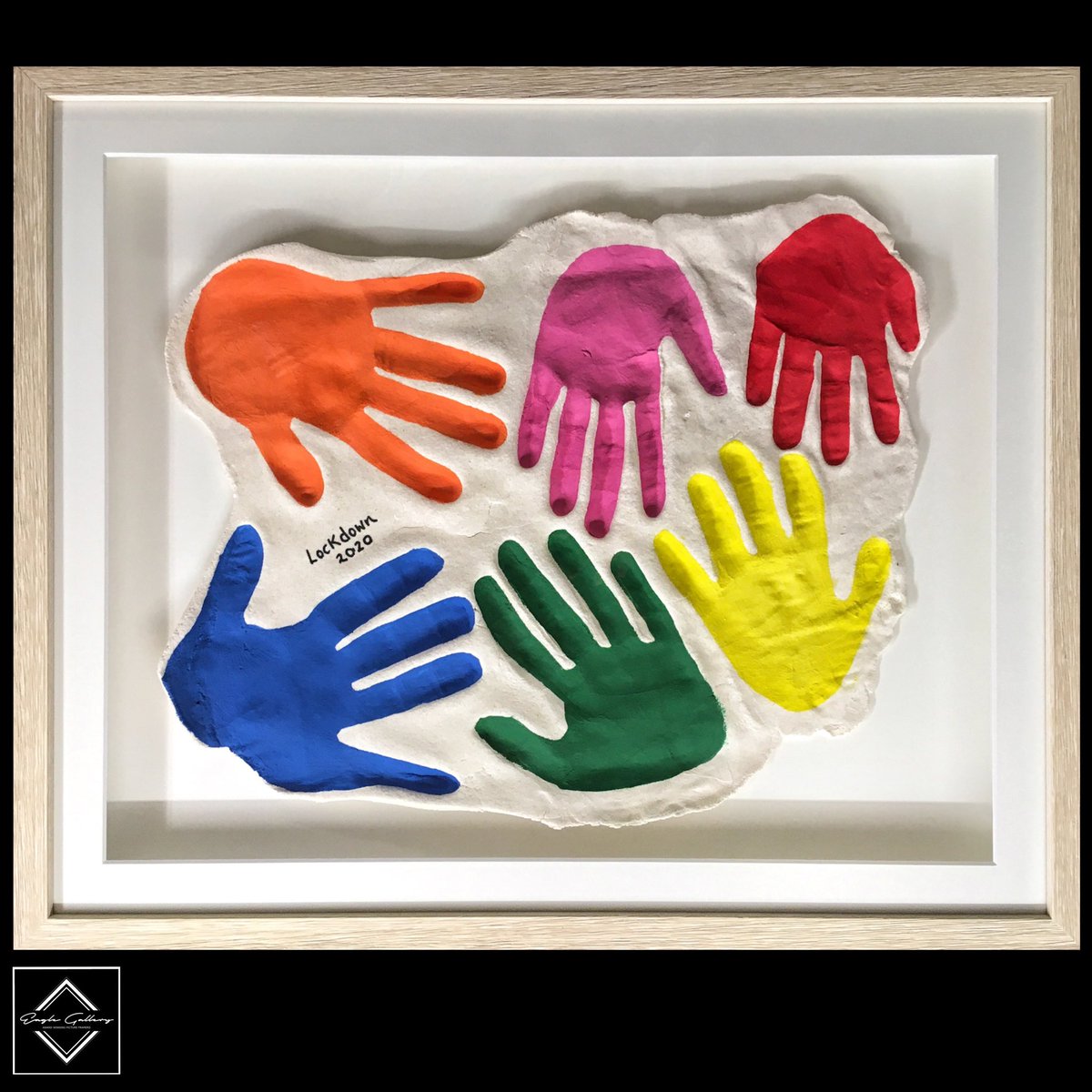 ‘Lockdown Artwork’ . We loved framing this piece, a family’s hand prints set in salt dough!Book your consultation online eaglegallery.co.uk/appointments #carshalton #wallington #sutton #Surrey #lockdownart #lockdownactivities #pictureframeshop #pictureframer #customframes #customframed
