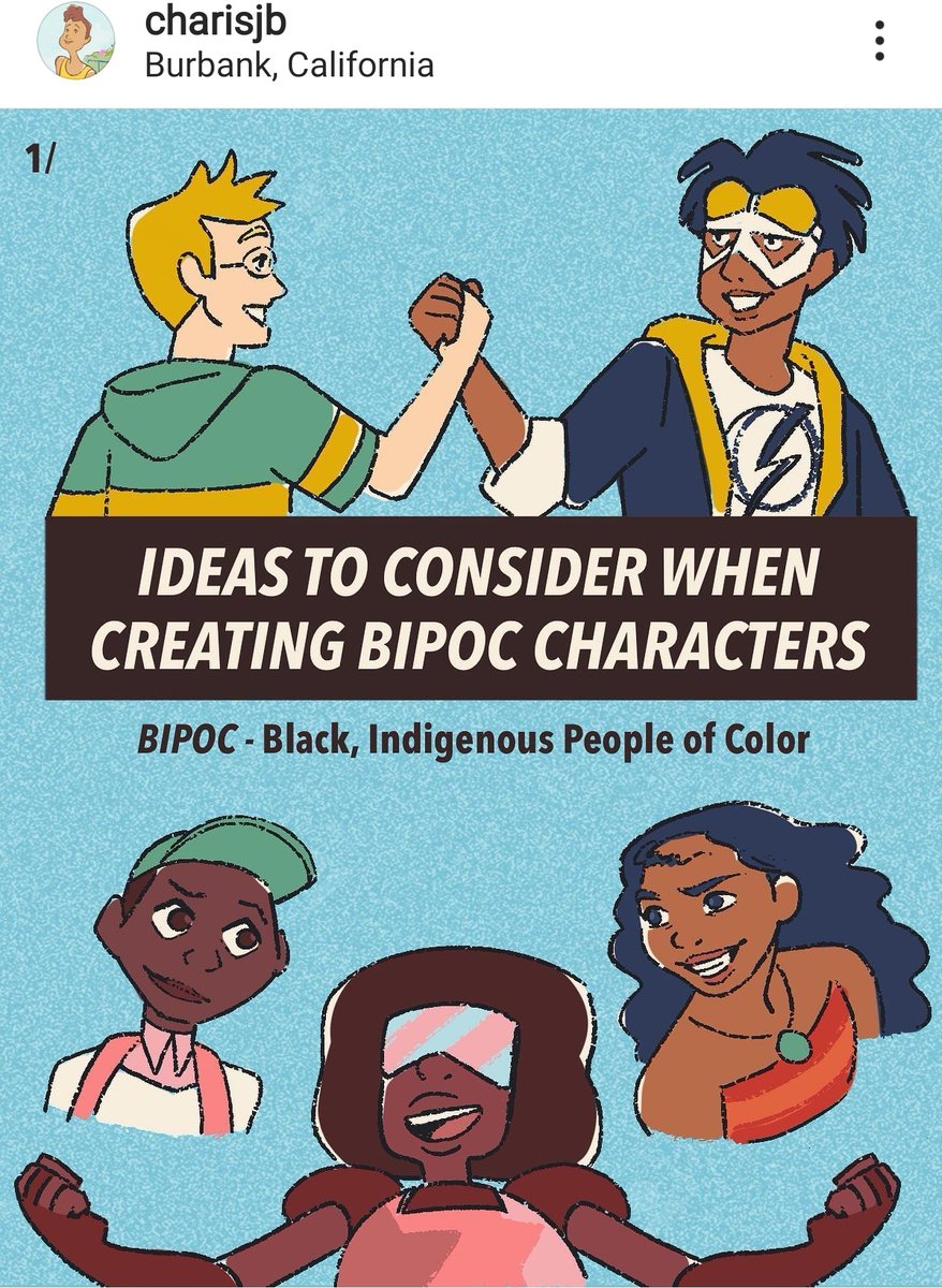 This is a really good mini look into ideas to consider when creating BIPOC Characters by  @charisjb on Instagram 1/2