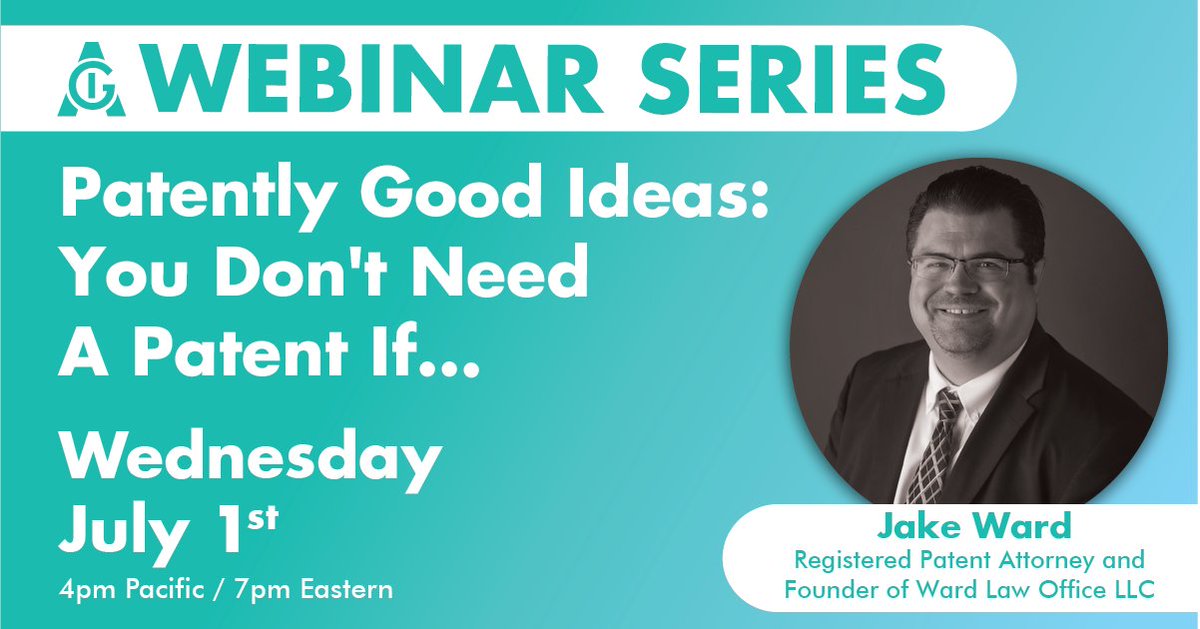 stephenkeymedia's tweet image. When do you need a patent? Join Inventors Groups of America next week on July 1st at 4pm for our next educational webinar with @jacobward, patent attorney and founder of Ward Law Office LLC. 

Register here: inventleader.org/webinars/

#Entrepreneur #inventors #productdevelopers