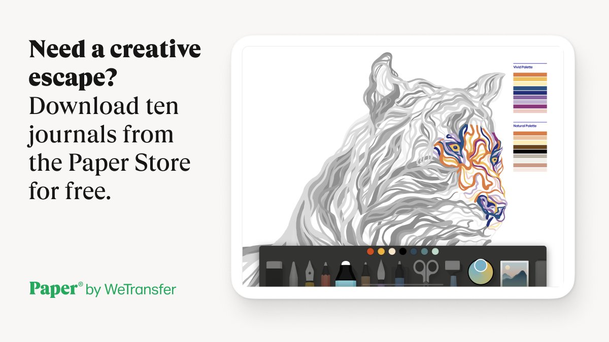 Just a few days left to download ten free journals in the Paper® Store from artists like <a href="/claudine_os/">Claudine O'Sullivan</a>, <a href="/catmule/">catherine madden</a>, and <a href="/LuBellWoo/">Lucy Bellwood</a>. Sharpen that stylus and get inspired. 🎨 Share your creations with us using #MadeWithPaper!

👉bit.ly/2AXYwDb