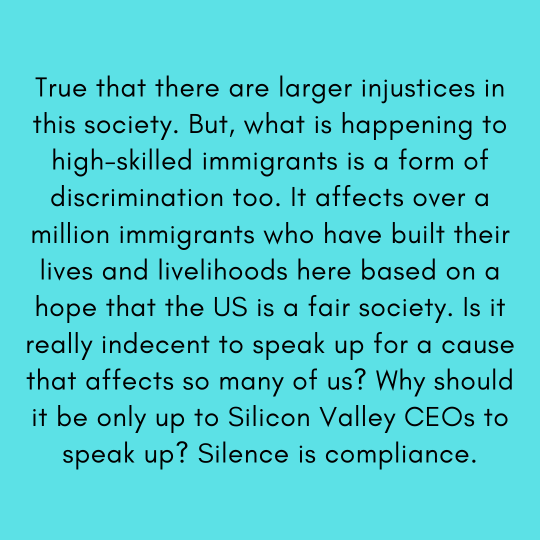 I had long avoided giving my voice against this issue mainly because I felt there are larger injustices in this society. But the recent executive order hit a tipping point.Hopefully this creates some awareness and spurs some conversation. We cannot be complicit for everything.