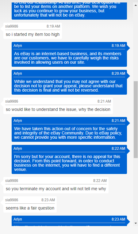 KirklandSam's tweet photo. So signed up for an https://t.co/thw569XIb1 account and was quickly terminated minutes later, here is the chat that happened. 
Guess I'm banded from https://t.co/thw569XIb1 for an unknown reason. 
If your looking to understand unacceptable customer service look no further https://t.co/Nq2Sz2G5Kp