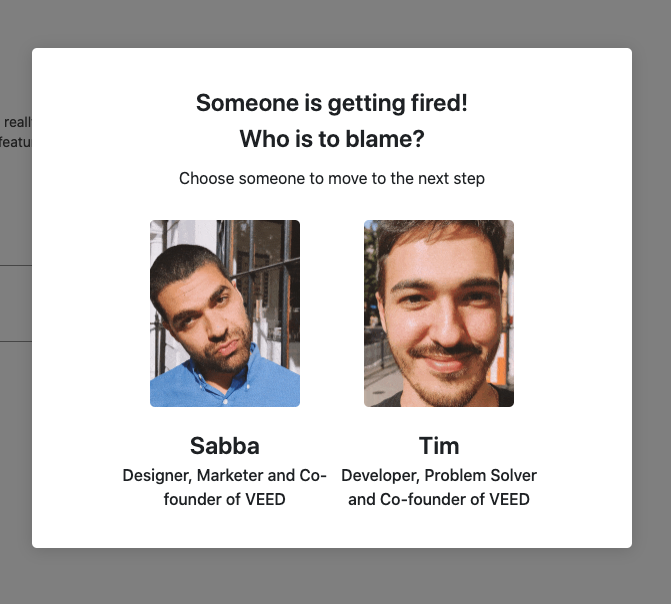 AlexCooney1's tweet photo. Playing around with @veedstudio recently. Really cool tool but had to cancel sub for reasons unrelated to product.

Think this is my favourite "plz don't leave us" popup ever 😂 @sab8a https://t.co/ZwMbJ9MmVk