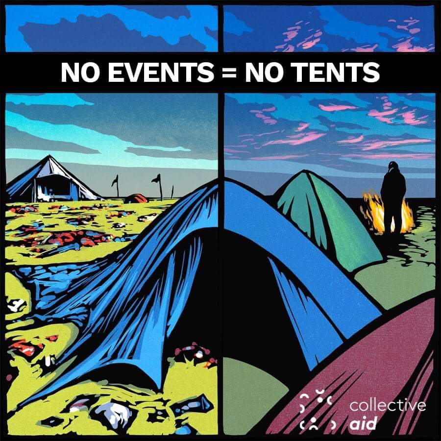 This weekend would have been #Glastonbury. <a href="/collective_aid/">Collective Aid</a> relies on tents salvaged from UK festivals.
You can help by donating new or used tents. Collections are running this weekend (Sat 27th / Sun 28th) and you can find us at No10 on this map:

 helprefugees.org/news/tent-coll…