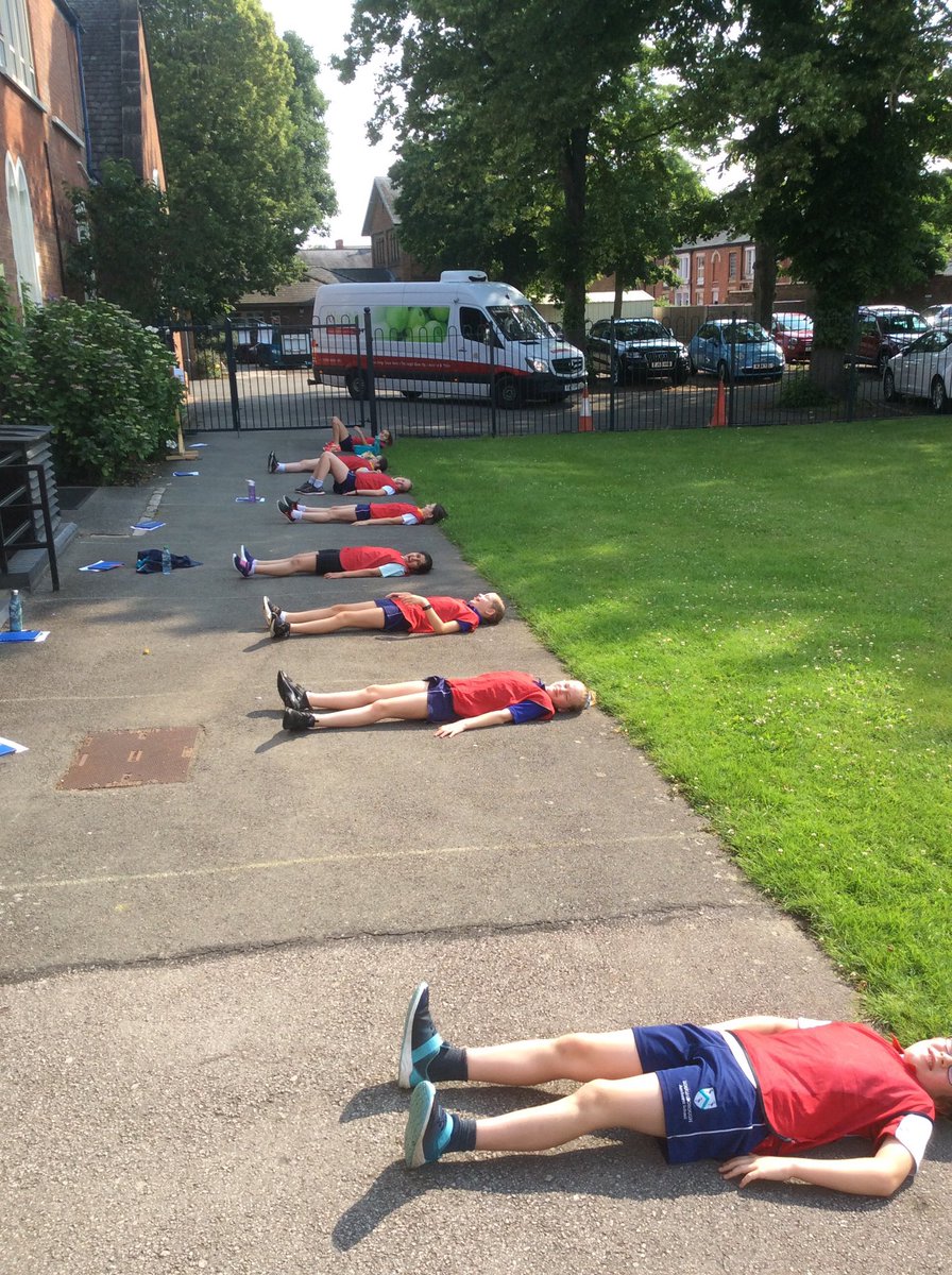 LboroAMSport's tweet photo. Year 6 are not sleeping on the job, but practicing their reaction times for sprinting! Hot work today guys! 👍🏻🌞National sports week! https://t.co/7tHscOy3GX