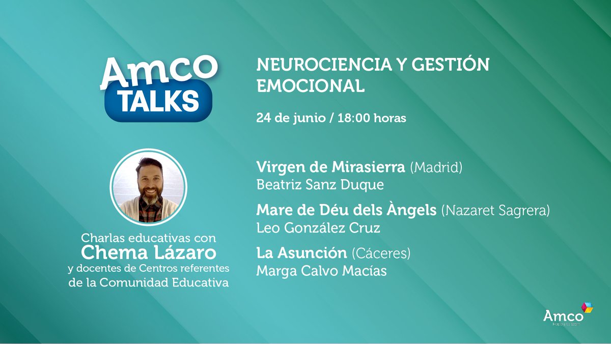 Niucoedu's tweet photo. Neurociencia y gestión emocional, es el tema de hoy.
Distintos docentes emblemáticos compartirán con Chema Lázaro su visión y cómo utilizar las distintas metodologías para construir las propuestas educativas en el nuevo curso 20/21.
@lepetitpan @AMCO_iberia https://t.co/TVNTYJpBLk