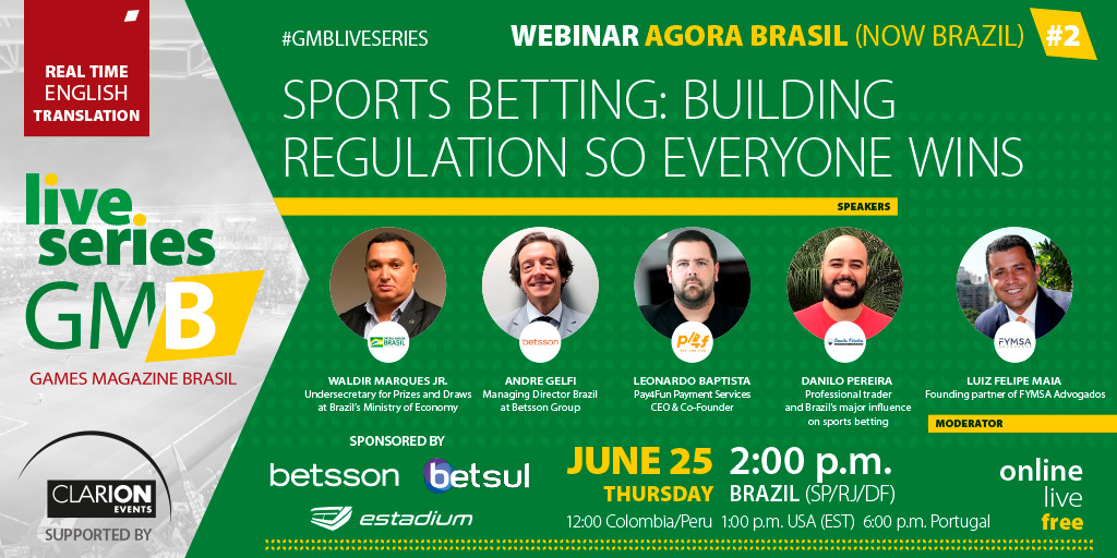 Learn about the future of sports betting in Brazil tomorrow at 2 pm (Brasilian time) and join the second Games Magazine Brasil webinar: "SPORTS BETTING: BUILD A REGULATION SO THAT EVERYONE WINS" - live on all GMB social networks and with simultaneous translation into English!