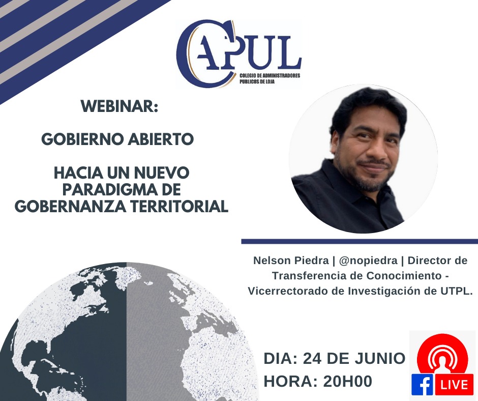 luisjim84's tweet photo. 🔴WEBINAR🔴 | #GobiernoAbierto: Hacia un nuevo paradigma de gobernanza territorial 🌎
Acompáñanos a través de #FacebookLive 💻📲 este jueves 24 de junio a partir de las 20H00, junto a nuestro invitado @nopiedra 👨🏫
#CAPUL #GobiernoAbierto https://t.co/6WGeyQQcnI