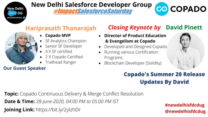 #ImpactSalesforceSaturday
Join us on 28th June at 4 PM for the Last Session of the <a href="/CopadoSolutions/">Copado</a> Copado Series by 
<a href="/hariss63/">Hariprasath</a>
 and <a href="/DPinett/">David Pinett</a>
 where 3 Lucky Quiz winners will Get #Copado #Certification Vouchers.
Joining Details - pst.cr/6RY78