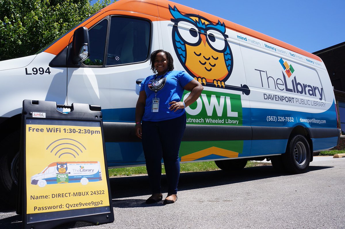 DavSchools's tweet photo. DYK that the @DavenportLib offers FREE wireless internet with its new mobile library?! 📚

Monday: Roosevelt Community Center 1:30-2:30
Tuesday: Family Enrichment Center 1:30-2:30
Wednesday: Buchanan Elementary 1:30-2:30
&amp; Emeis Park 3-4
Thursday: Slattery Park 3-4 https://t.co/UKAyVOiJ6o