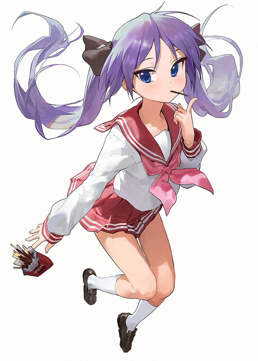 hiiragi kagami 1girl ryouou school uniform solo food school uniform twintails serafuku  illustration images