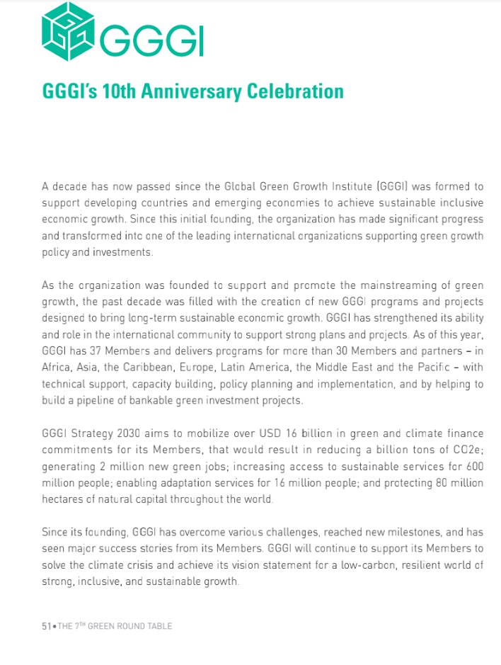 GGGI_Rwanda's tweet photo. #GGGI celebrated its 10th anniversary during the #7thGreenRoundTable today, sharing a decade of #milestones.
Foreign Minister Kang Kyung-wha said that "I am confident that GGGI will continue to play an instrumental role in making the world #greener for our #future #generations." https://t.co/L36sN3aoCG