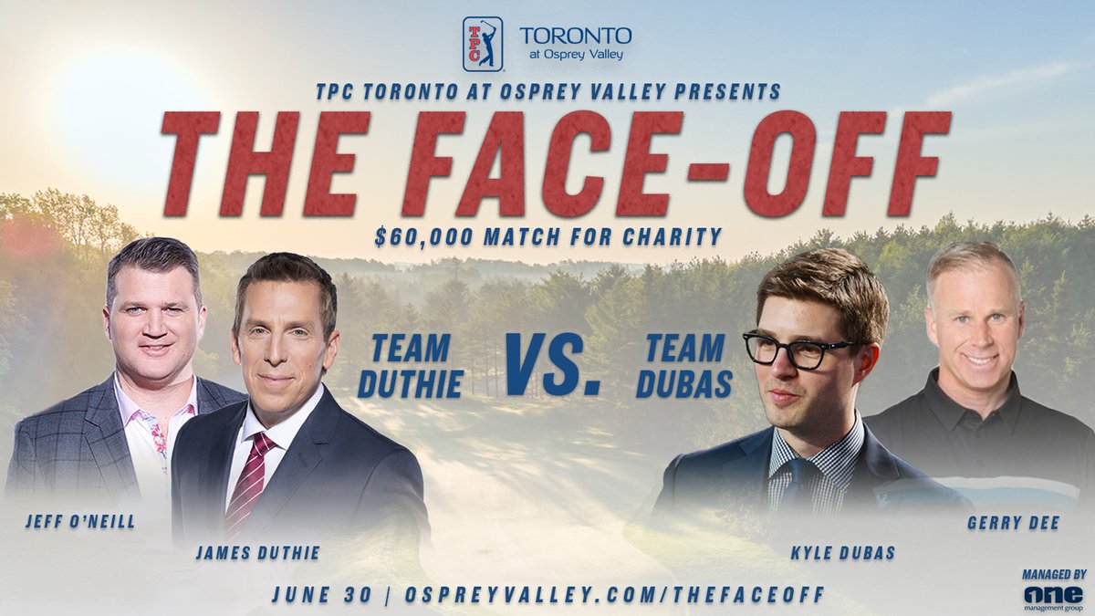 The teams are all set for The Face-off June 30:

• <a href="/kyledubas/">Kyle Dubas</a> (competing for <a href="/YouCanPlayTeam/">You Can Play</a>)
• <a href="/gerrydee/">Gerry Dee</a> (competing for <a href="/KidSportOntario/">KidSport Ontario</a>)

🆚

• <a href="/tsnjamesduthie/">James Duthie</a> (competing for <a href="/frontline_fund/">The Frontline Fund</a>)
• <a href="/odognine2/">Jeff O’Neill</a> (competing for <a href="/DSAYR/">Down Syndrome Association of York Region</a>)

Full story: ospreyvalley.com/thefaceoff