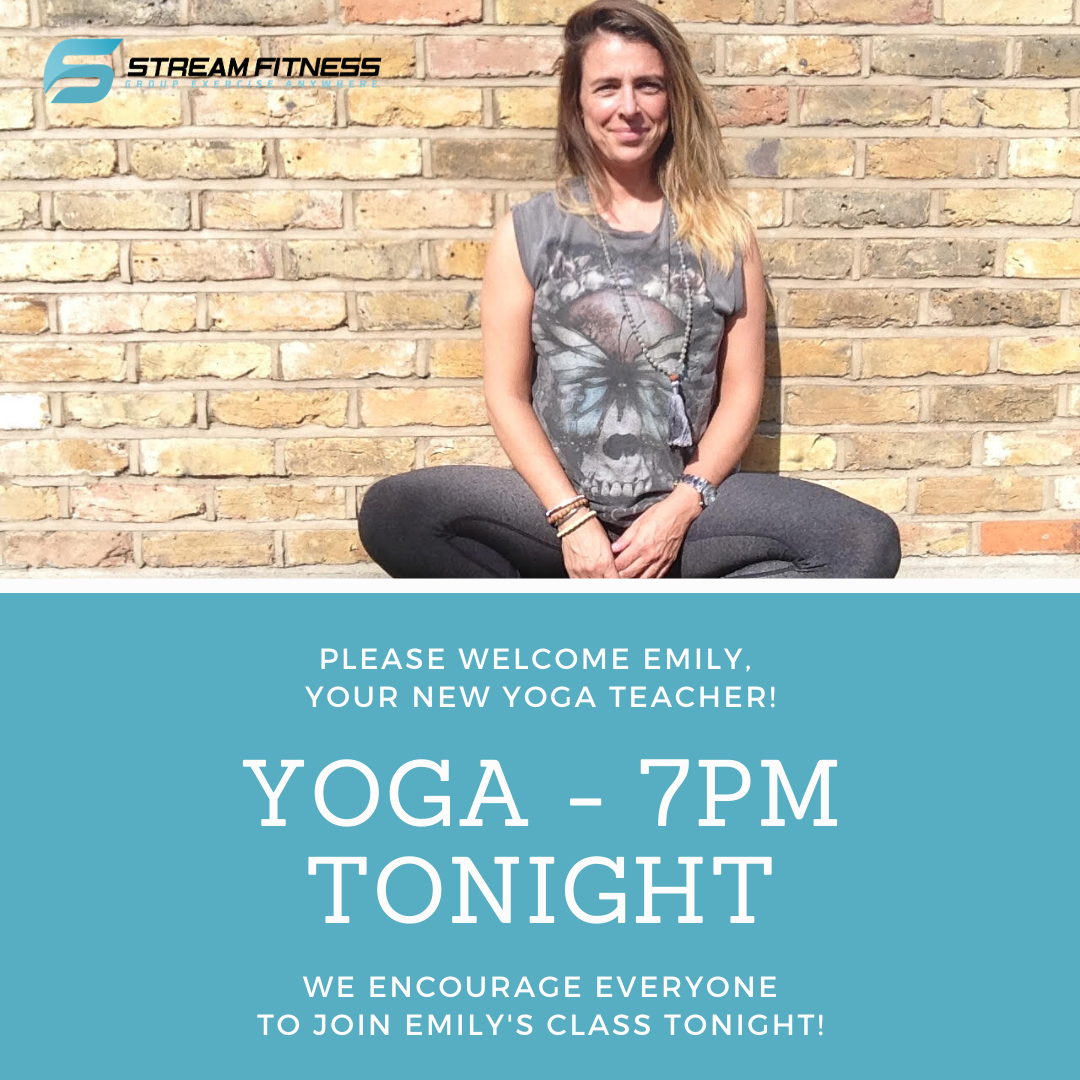 I'm really excited for Emily's first Stream Fitness class tonight!! Emily is an experienced Yoga teacher, I met her at the Women's Business Conference last year and truly believe that you will have the BEST Yoga classes with her!! If you'd like to find out more about Emily and he