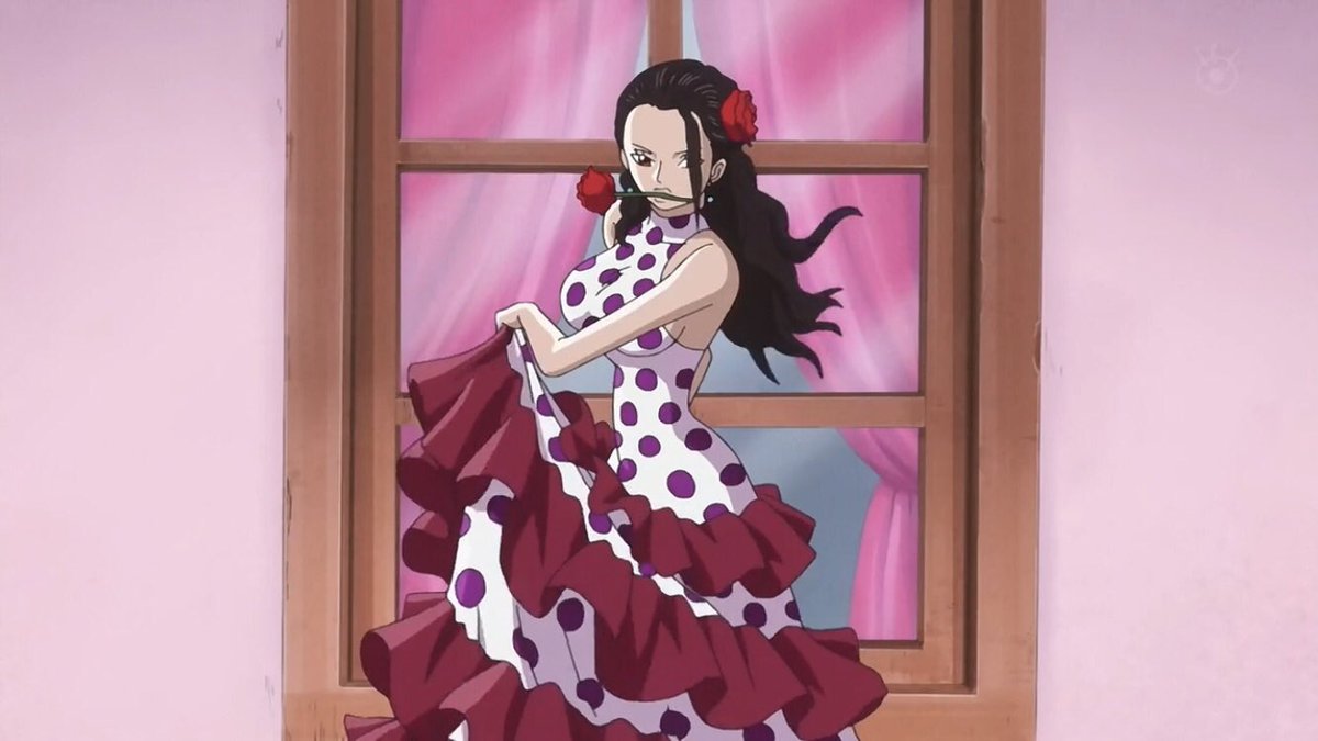  - Arc Dressrosa - 4/46Sanji rencontre Violette ancienne fille de l’ancien Roi du royaume, elle essaye de tuer Sanji mais voyant sa bonté elle lui avoue tout.Violette est sous les ordres de Doflamingo par contrainte :