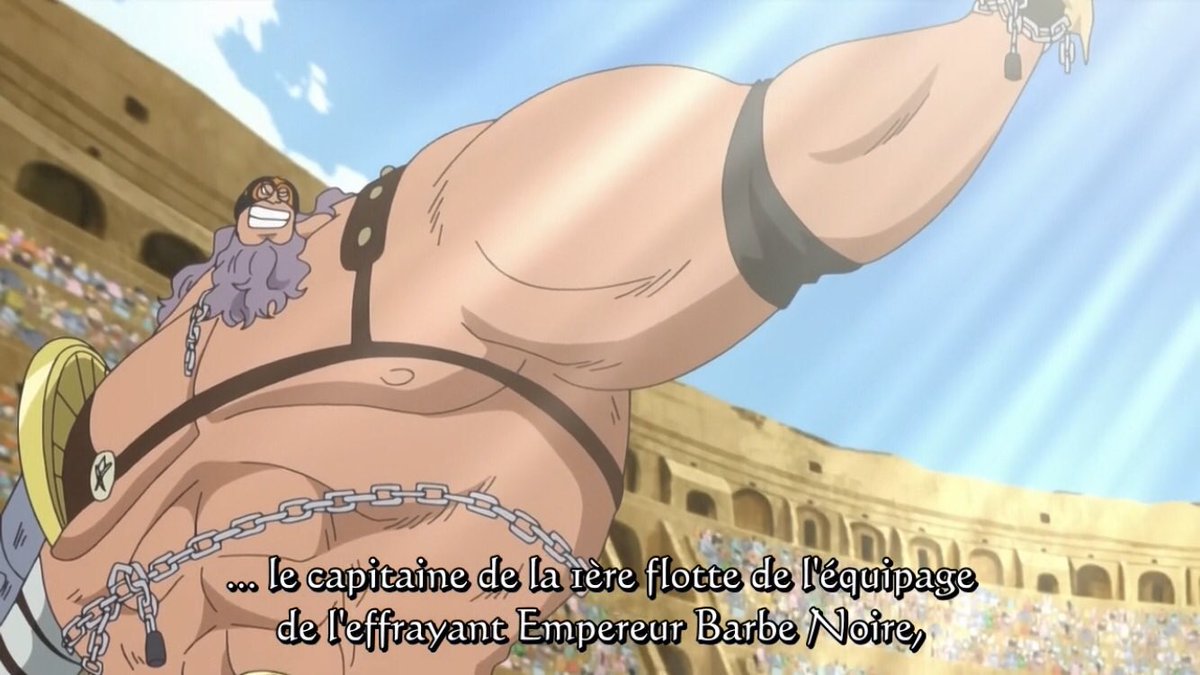  - Arc Dressrosa - 6/46Il y’a de nombreux combattants connus dans le monde qui sont venus remporter le fruit d'Ace.La phase A commence et le vainqueur n’est autre que Burgess le bras droit de Barbe Noire :