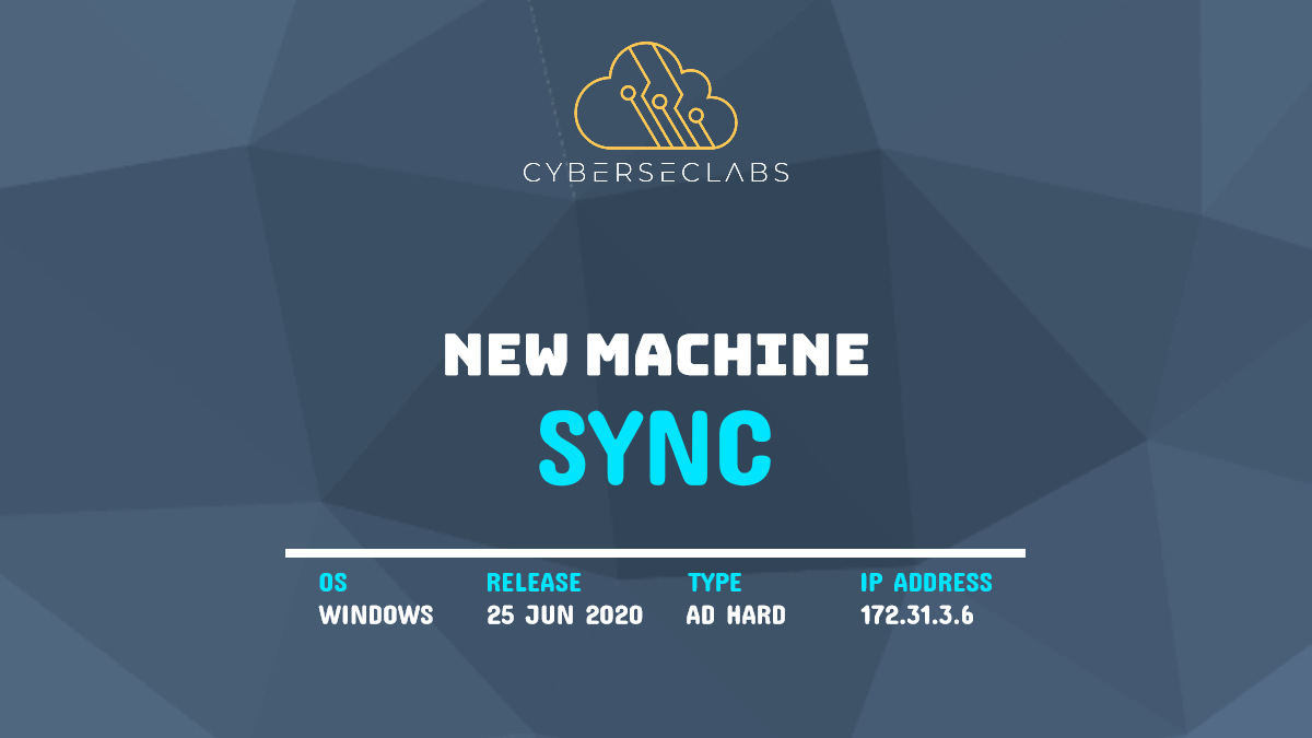 A new hard #ActiveDirectory machine #Sync will go live tomrrow, Thursday 25th June @ 19:00 UTC. Check out CyberSecLabs at cyberseclabs.co.uk

#CyberSecLabs #CyberSecurityTraining #Hacking #AD