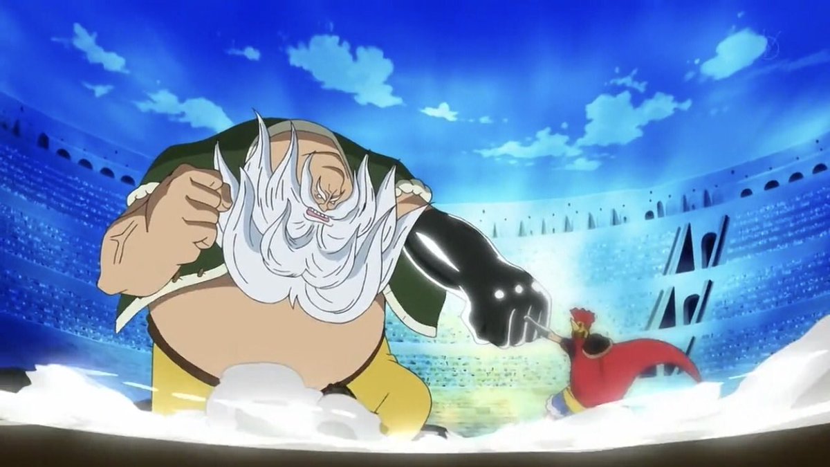  - Arc Dressrosa - 10/46Lucy alias Luffy affronte en phase C pleins de combattants dont Chinjao ancien pirate battu par son grand père Garp.Celui-ci a donc une haine énorme contre son petit fils :