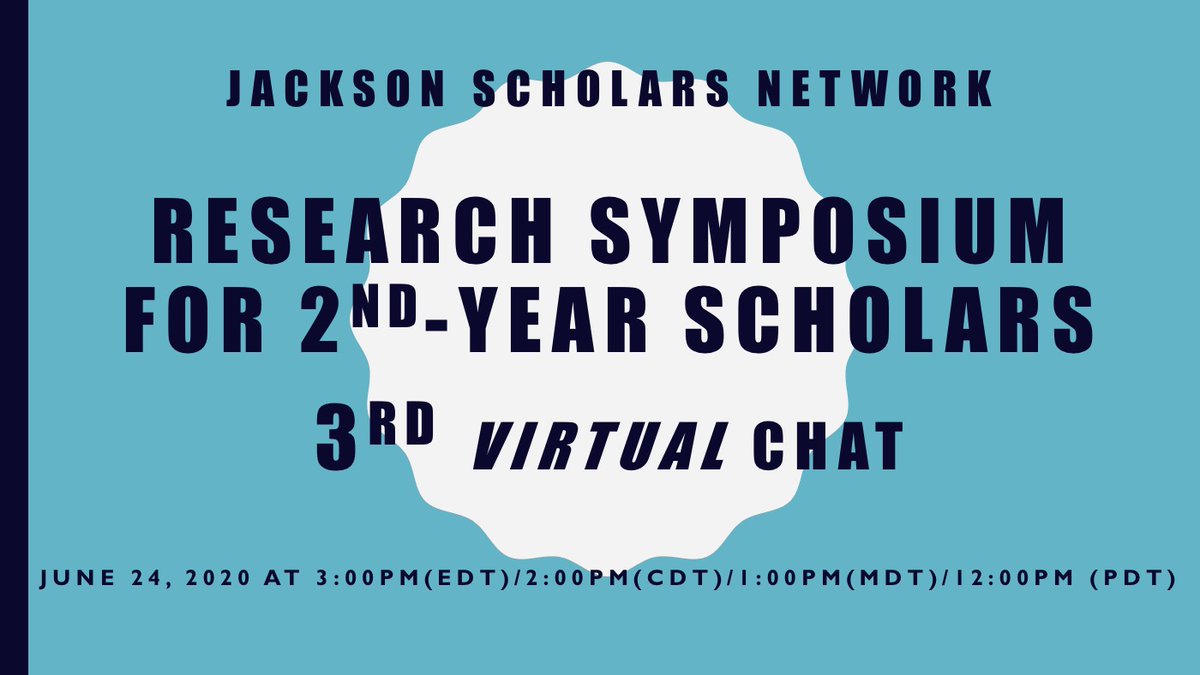 Scholars, your 3rd and final Virtual Chat is happening today at 3:00 PM (EDT). Check your email for Zoom link. Dr. Mackey will answer your Research Symposium (and other) questions. See you there!