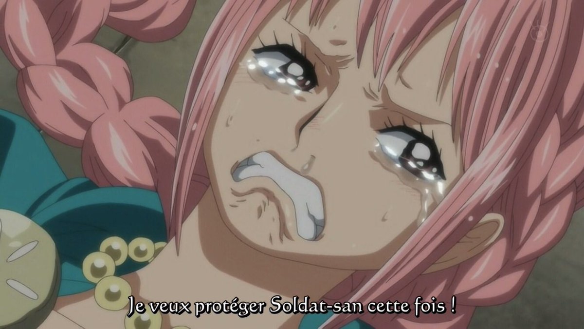  - Arc Dressrosa - 13/46Bartolomeo après la victoire de Luffy le protège et lui avoue son admiration Rebecca avoue a Luffy qu’elle est la petite fille de l’ancien Roi (nièce de Violette) et qu’elle est gardée enfermée dans l’arène.L’attaque de l'usine va commencer :