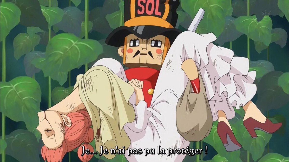  - Arc Dressrosa - 14/46Le jouet soldat explique alors enfin qui il est. Il est Kyros ancien gladiateur du Colisée et père de Rebecca. Tout les jouets sont des humains à la base et sont oubliés par les autres dès la transformation. De plus Diamante a tuer sa femme :