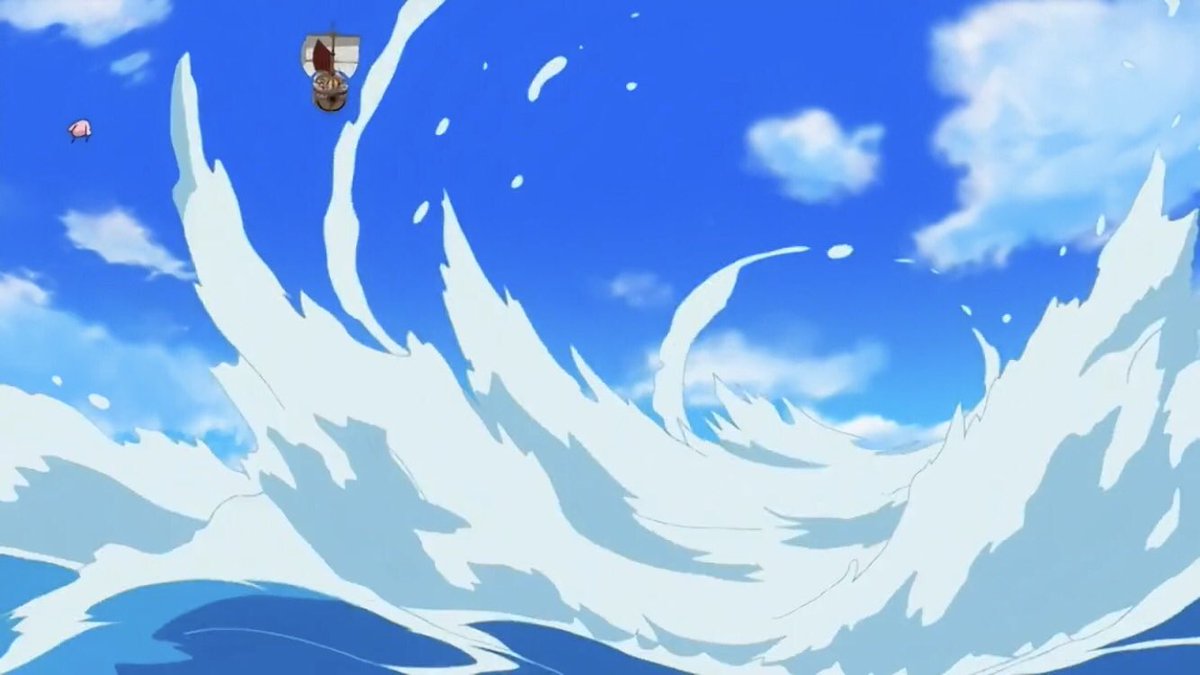  - Arc Dressrosa - 15/46Doflamingo arrive pour sauver son officier et tuer en même temps les Mugiwaras sur le bateau.Sanji arrive à la rescousse et permet aux autres de s’enfuir, le plan a échoué ; ce groupe là par sur l’île de Zou avec Caesar en attendant les autres :